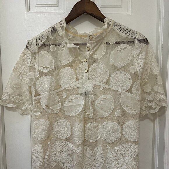 Anthropologie x HD in Paris | White Lace Lemon Print Blouse - Picture 2 of 5
